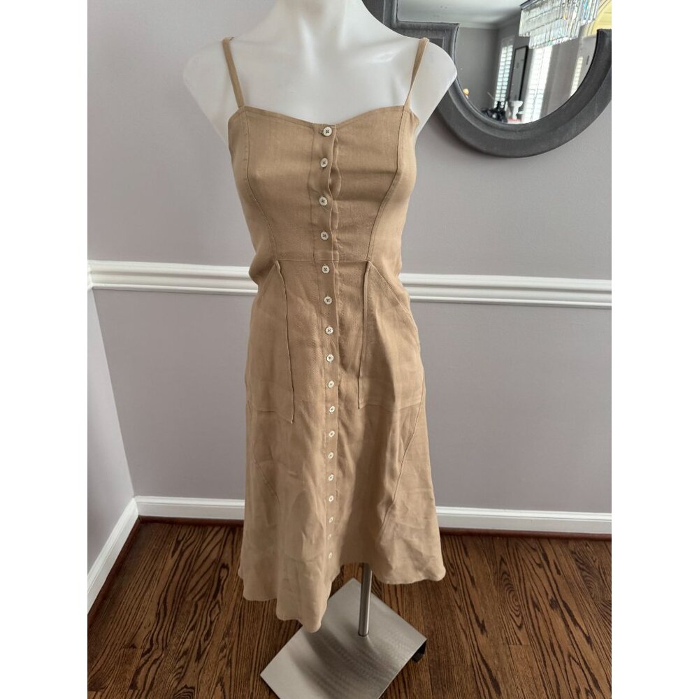 A.L.C. Linen Blend Button Front Midi Dress Beige … - image 3